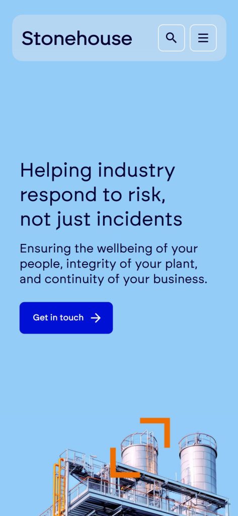 Stonehouse Process Safety homepage on a phone