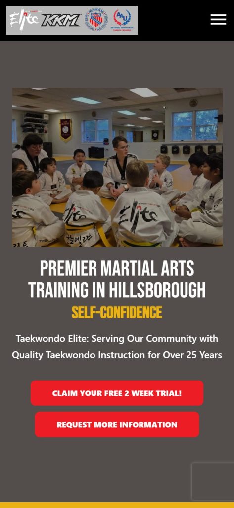 Taekwondo Elite homepage on a phone
