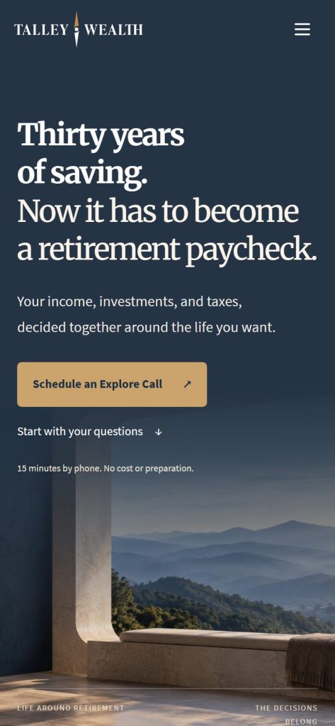 Talley Financial homepage on a phone