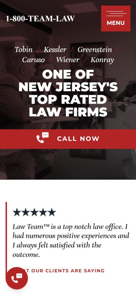 Team Law homepage on a phone