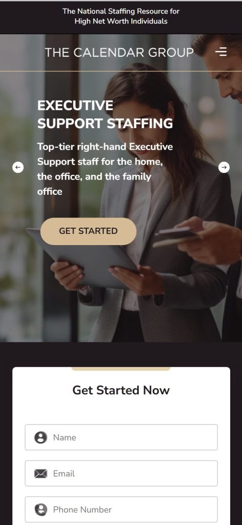 The Calendar Group homepage on a phone