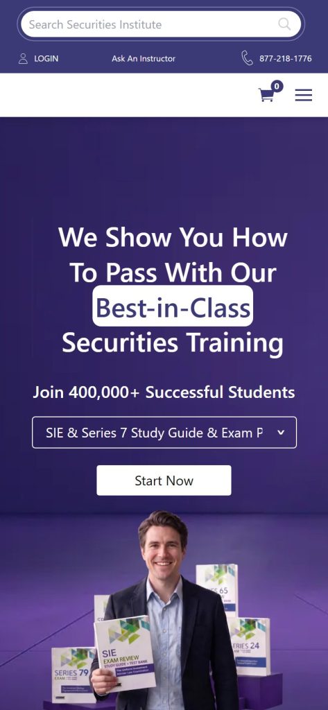 The Securities Institute of America homepage on a phone