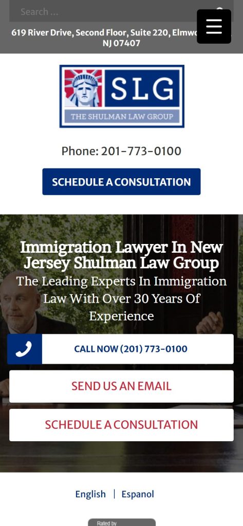 The Shulman Law Group homepage on a phone