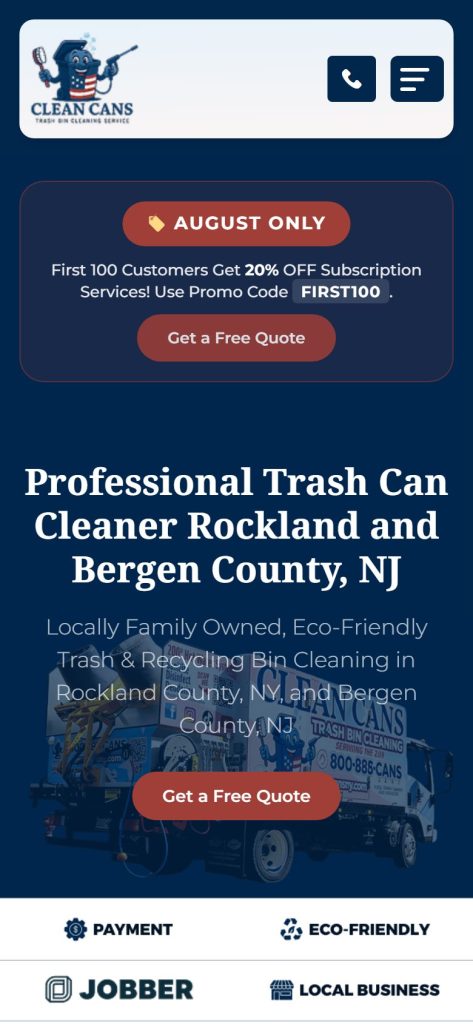 Clean Cans NY homepage on a phone