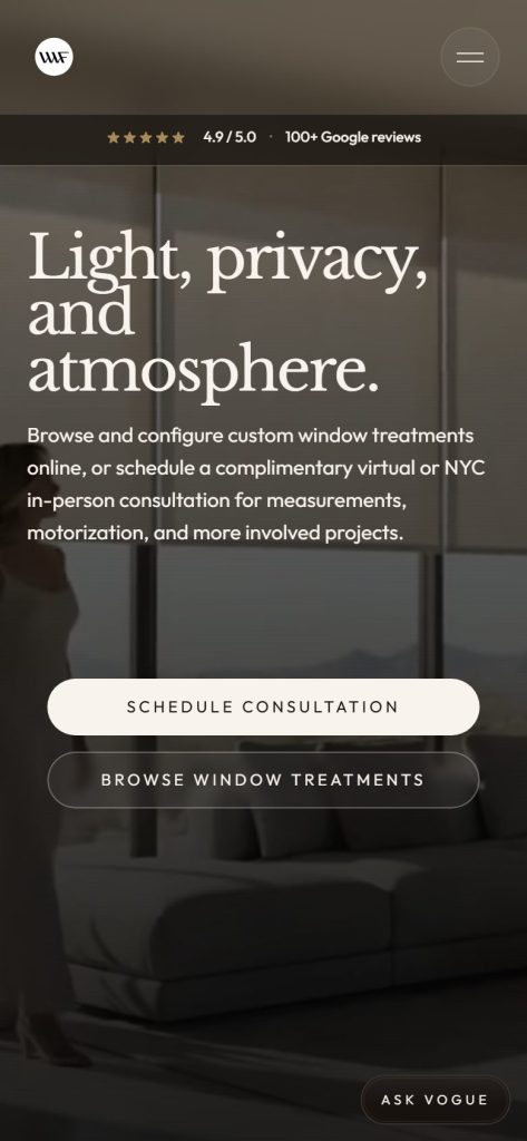 Vogue Window Fashion homepage on a phone