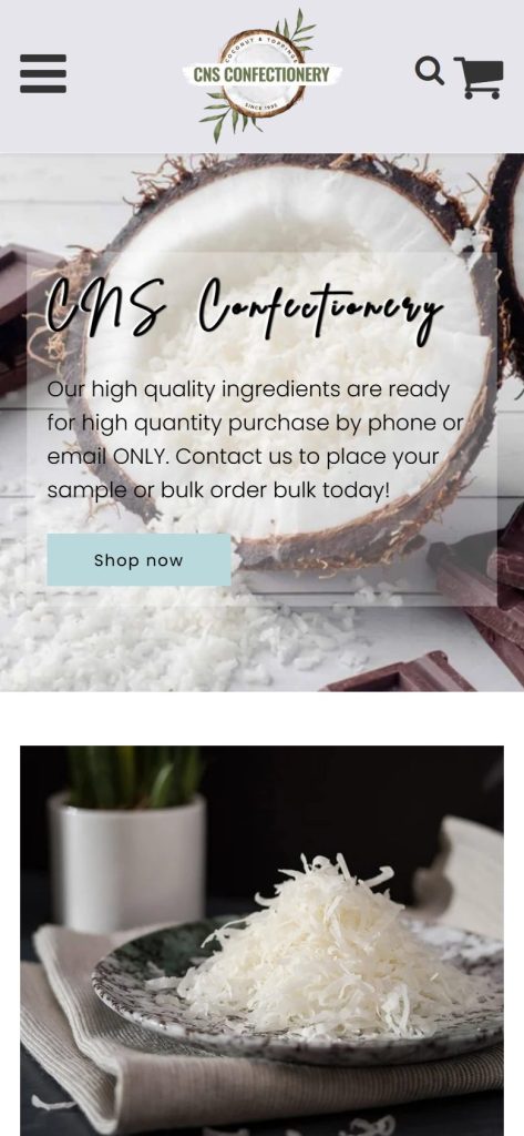 CNS Confectionery Products homepage on a phone