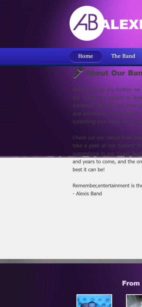 Alexis Band homepage on a phone