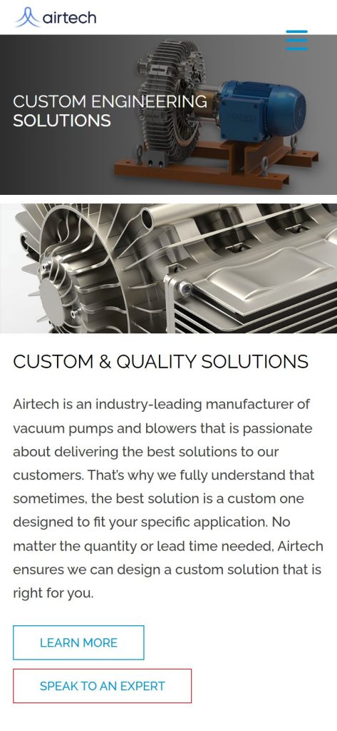 Airtech Vacuum homepage on a phone