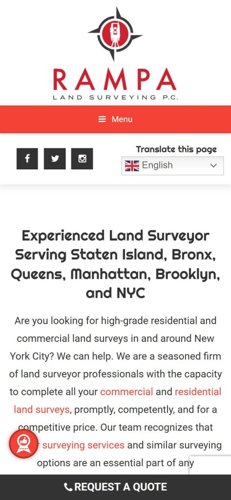 Rampa Land Surveying P.C. homepage on a phone