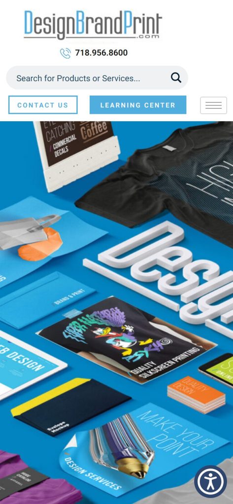 DesignBrandPrint homepage on a phone