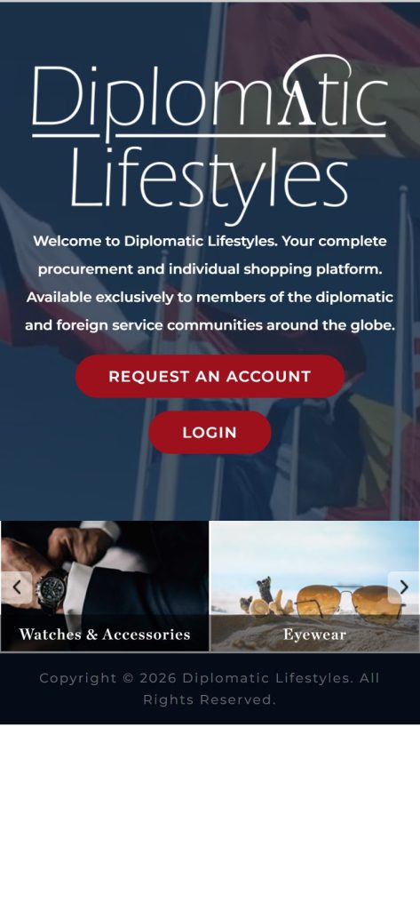 Diplomatic Lifestlyes homepage on a phone