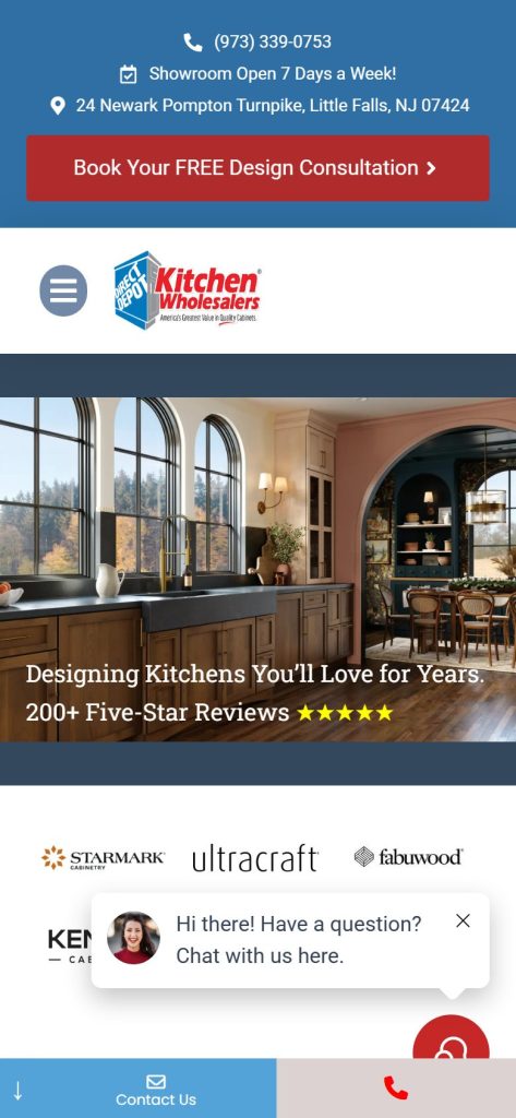 Direct Depot Kitchens homepage on a phone