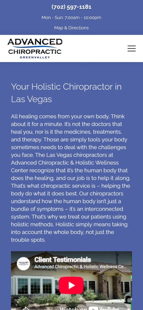 Advanced Chiropractic homepage on a phone
