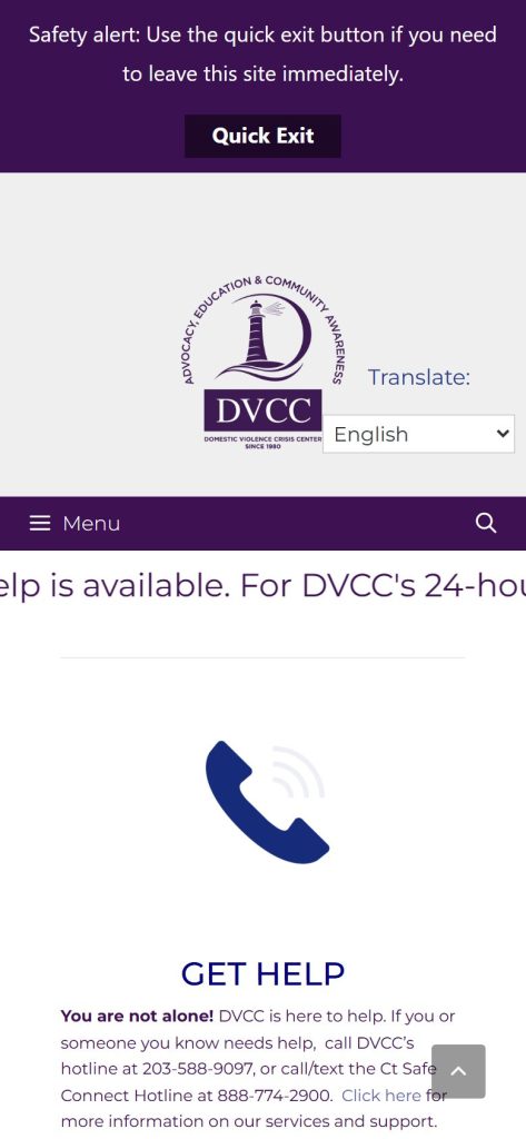 DVCCT homepage on a phone