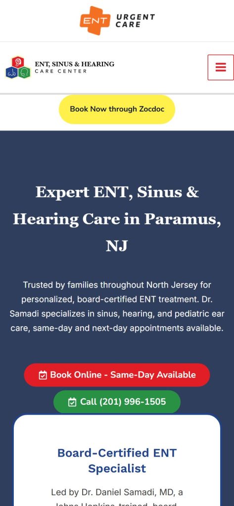 ENT for Children homepage on a phone