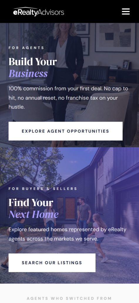 eRealty Advisors homepage on a phone