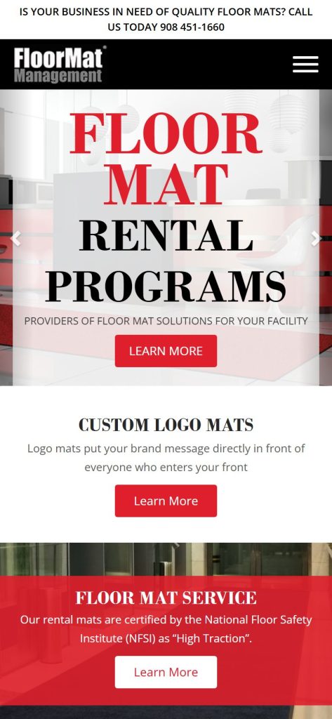 Floor Mat Management homepage on a phone