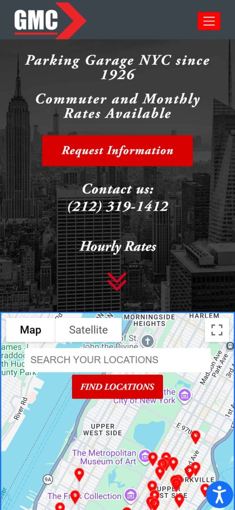 Garage Management Parking homepage on a phone