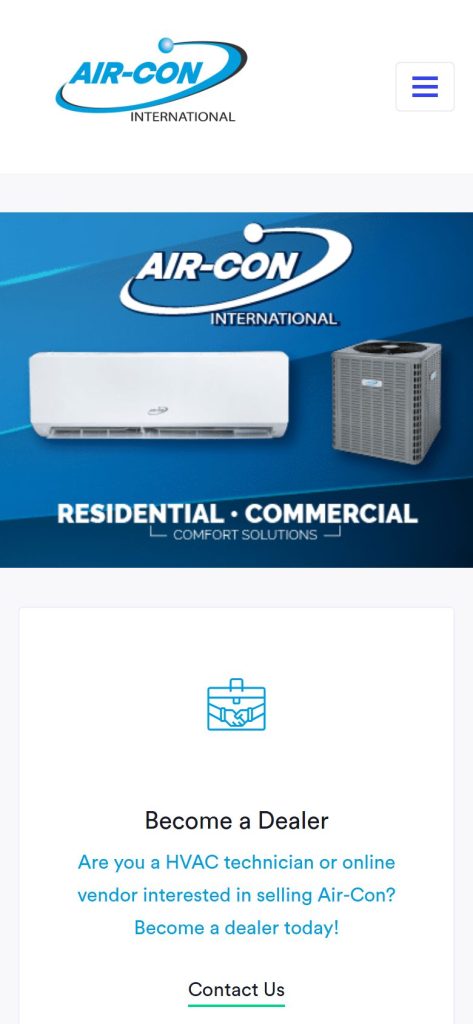 Air-Con International homepage on a phone