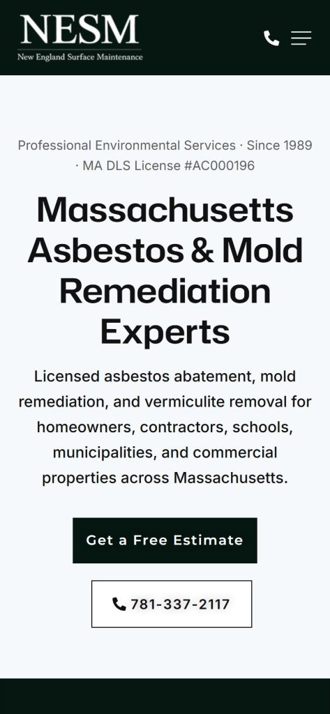 New England Surface Maintenance homepage on a phone