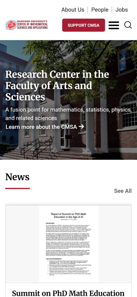 Harvard University homepage on a phone