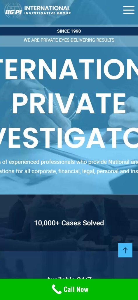 International Private Investigators homepage on a phone