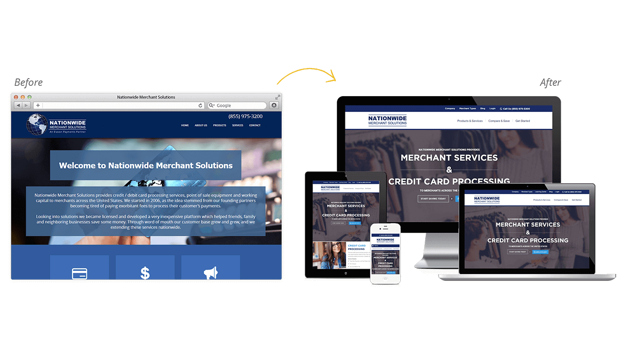 Nationwide Merchant Solutions Before & After Website Design