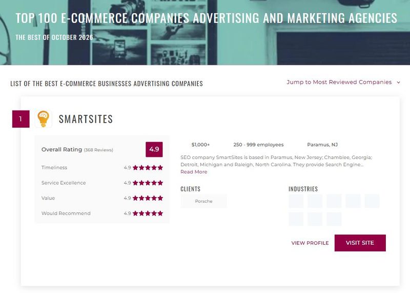 The Manifest: Top 100 E-Commerce Companies Advertising and Marketing Agencies, The Best of October 2026 with SmartSites ranked #1, October 2026