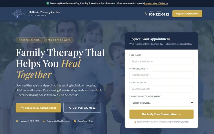 Hellenic Therapy Center landing page built by SmartSites