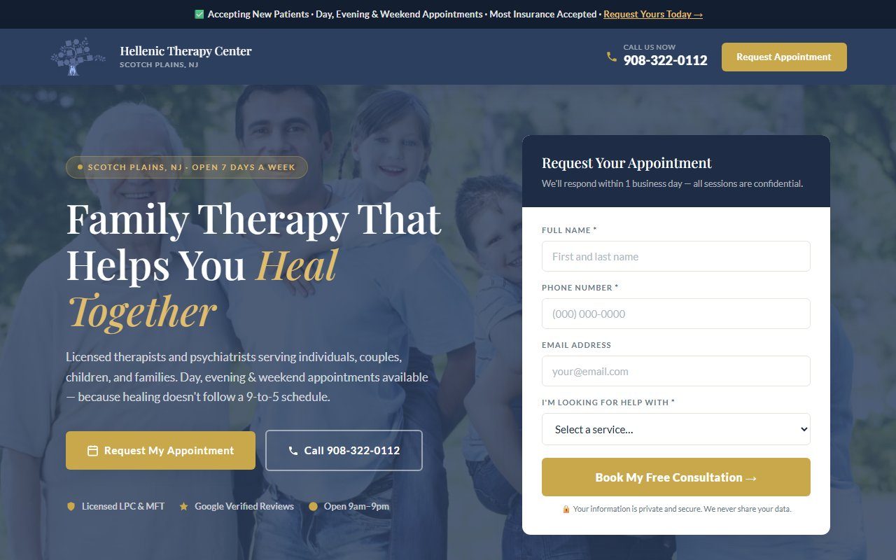 Hellenic Therapy Center landing page