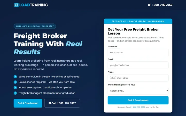Load Training landing page built by SmartSites