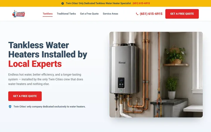 Water Heaters Now landing page built by SmartSites