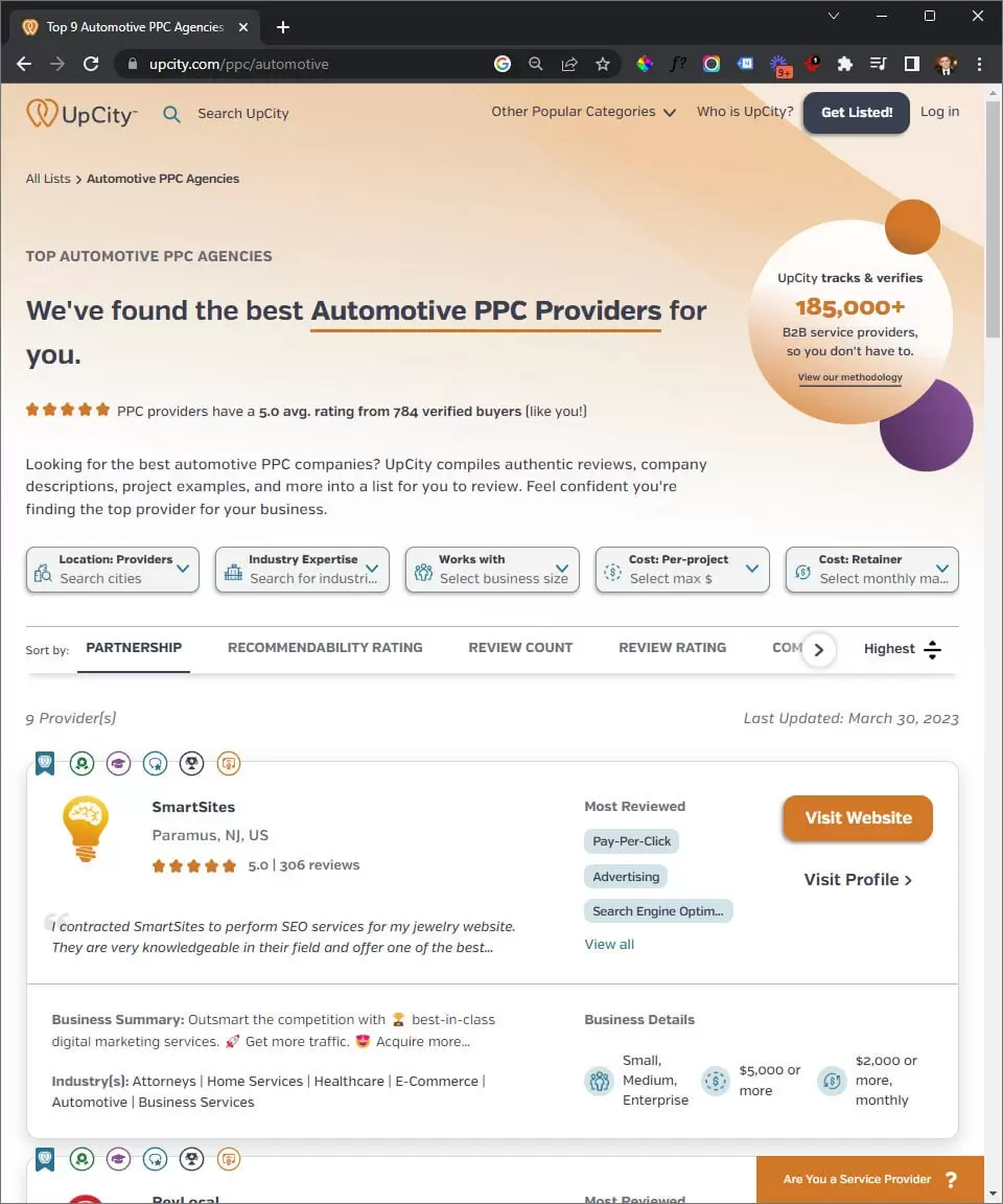 Ranked #1 Automotive PPC Provider by Upcity
