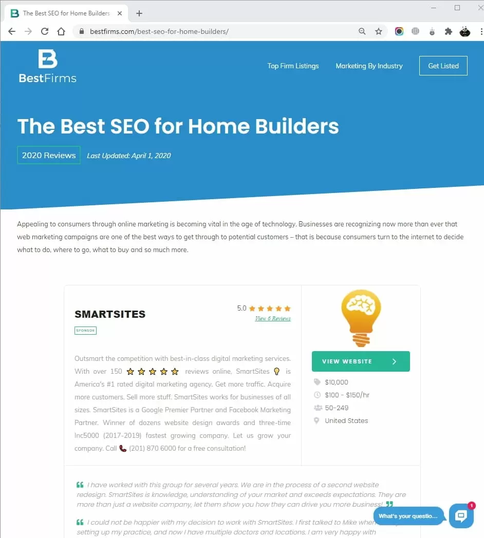 SmartSites Listed in Top Home Building SEO