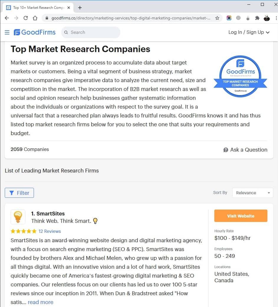 SmartSites Listed in Top Marketing Research