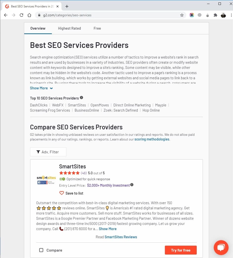 SmartSites Listed in Top SEO Services