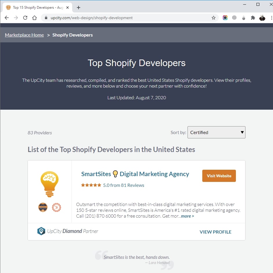 SmartSites Listed in Top Shopify Design
