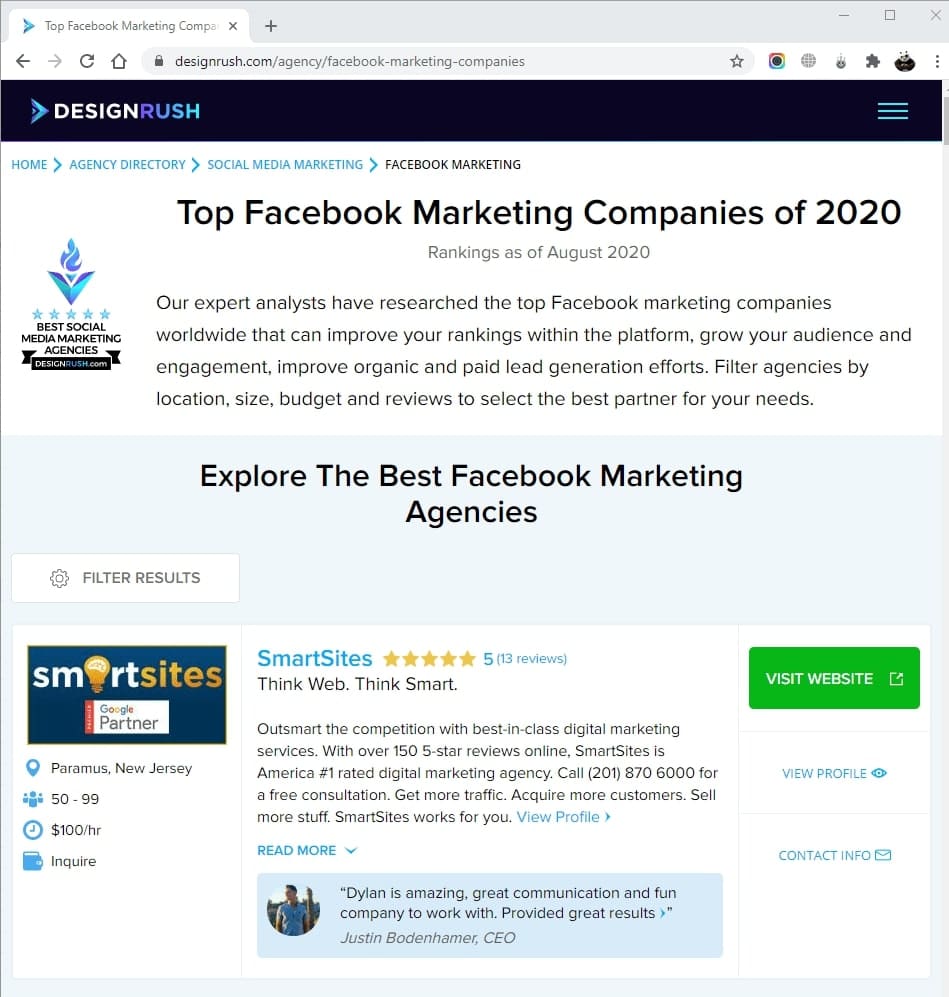 SmartSites Listed in Top Facebook Marketers