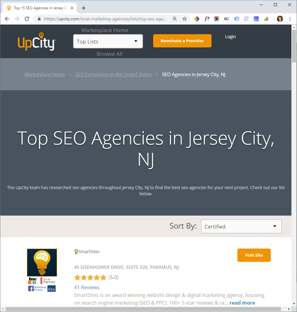 Rated #1 NJ SEO agency by UpCity