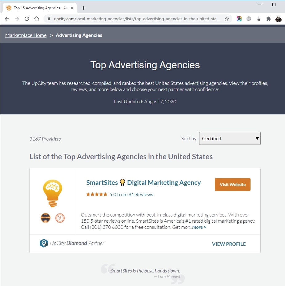 SmartSites Listed in Top Advertising Agencies