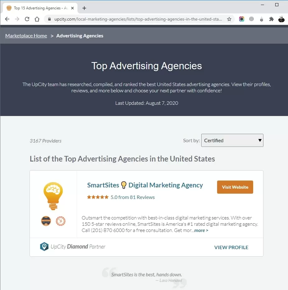 smartsites Listed in Top Advertising Agencies