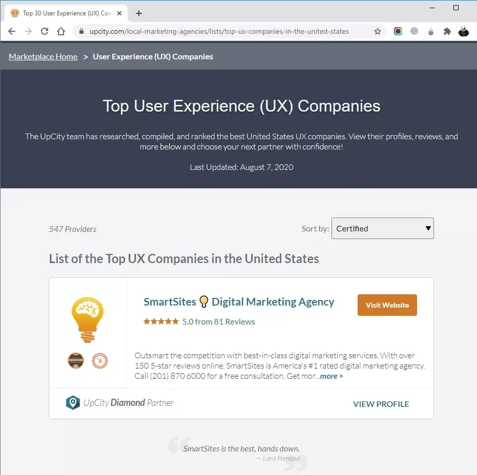 SmartSites Listed in Top User Experience