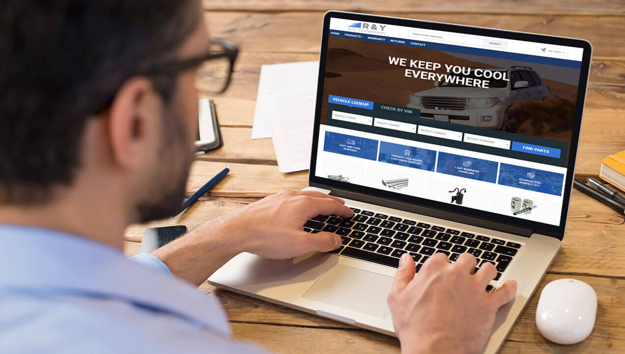 RY Compressors website on a laptop