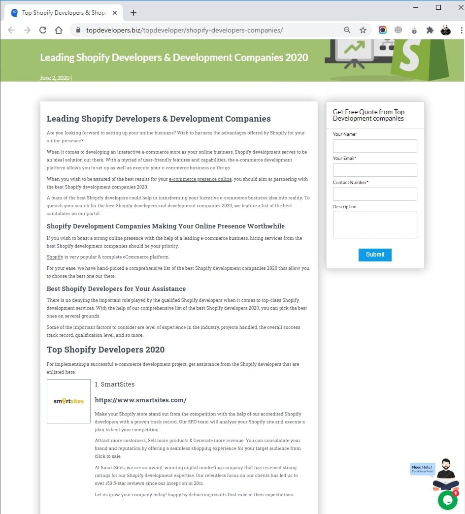SmartSites Listed in Top Shopify Agencies