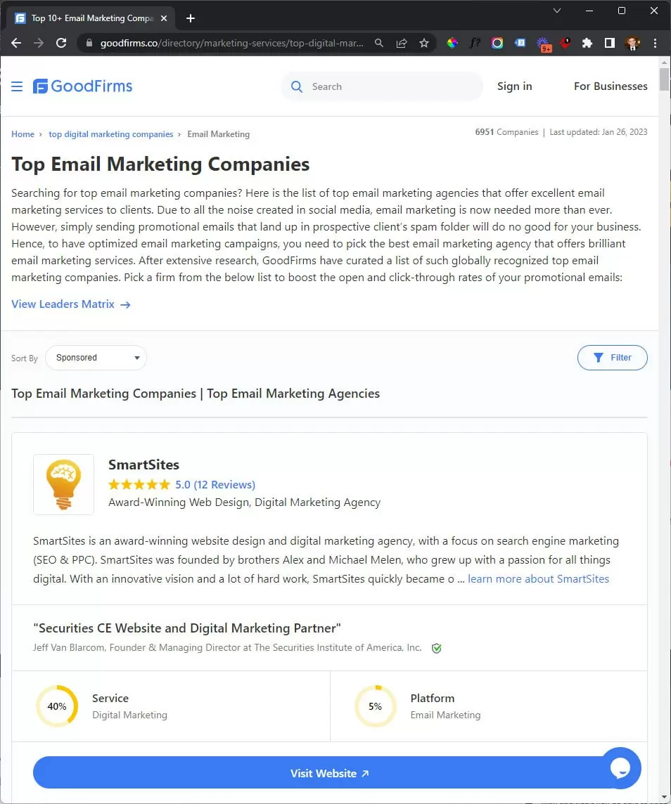 Ranked Top 3 Email Marketing Company by Goodfirms