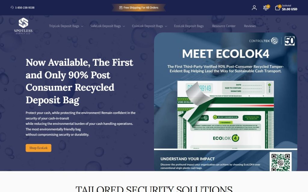 Spotless Supply homepage on a laptop