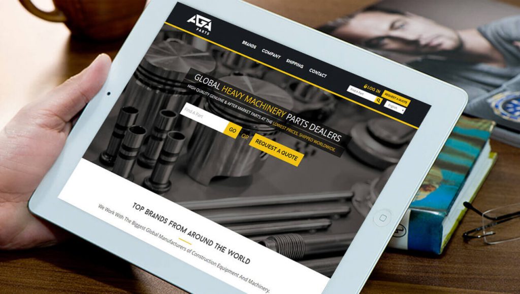 Aga Truck Parts website on a tablet