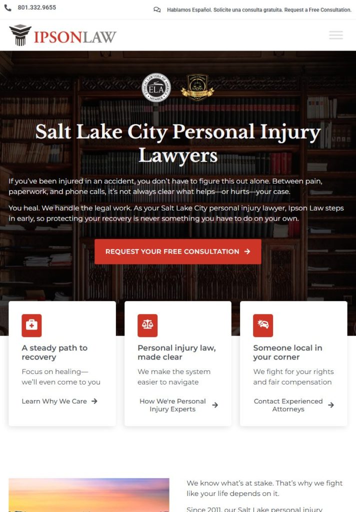 Ipson Law homepage on a tablet