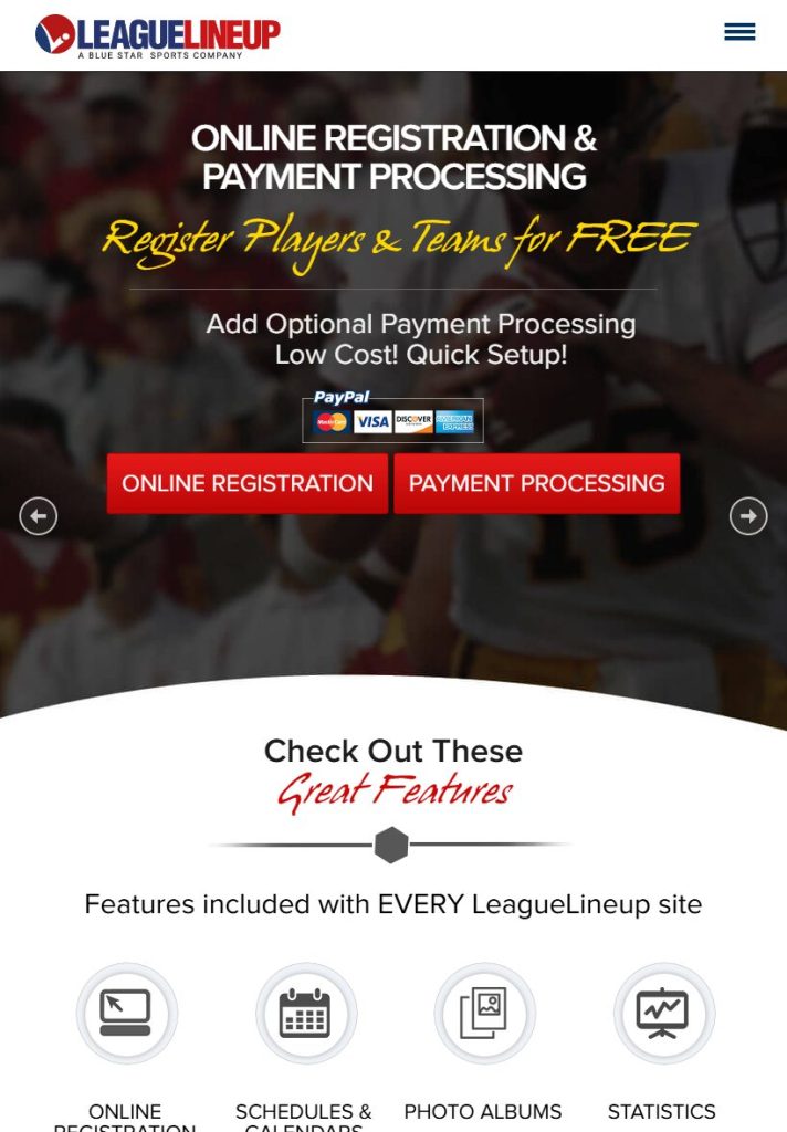 League Lineup homepage on a tablet