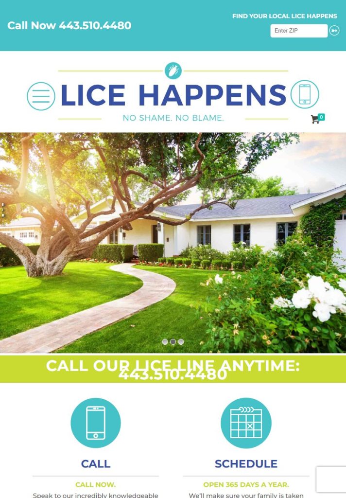 Lice Happens homepage on a tablet